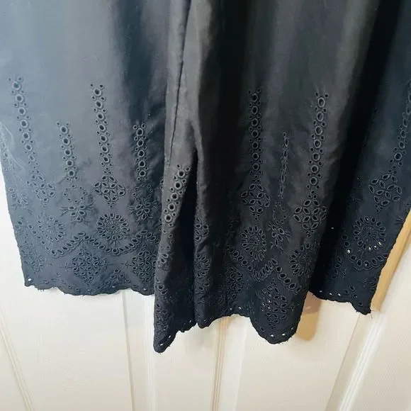 Anthropologie Black Eyelet Cropped Wide-Leg Pants - Picture 4 of 11